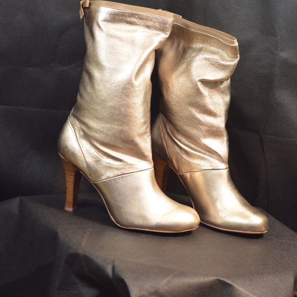 Gold 3" heel Genuine Leather Boots SZ 9/40 French Connection NIB - Picture 5 of 16